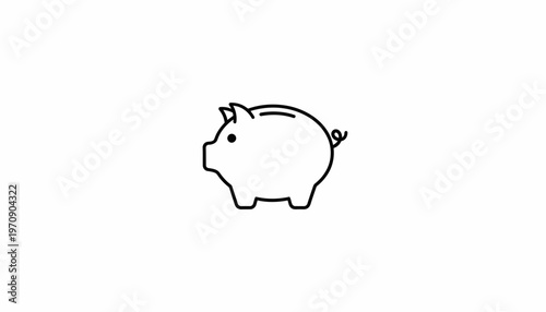 Simple Piggy Bank Icon, Minimalist Line Art, Financial Savings Concept