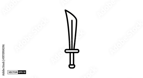 Single Line Art Icon of a Curved Sword or Saber, Vector Illustration