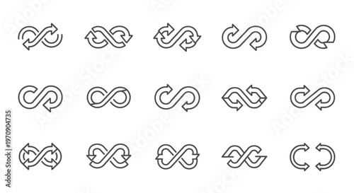 Infinity Loop Arrow Icons Set: Continuous Cycle and Endless Motion Symbols