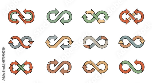 Infinity Loop Arrows Collection: Continuous Cycle and Connection Symbols