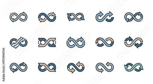 Infinity Loop Arrow Symbols Set: Continuous Cycle and Endless Process Icons