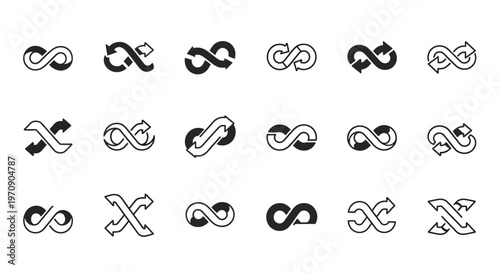 Infinity Loop Arrows Vector Set: Endless Cycle Symbols Collection
