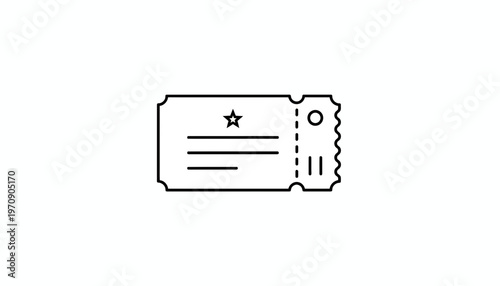 Simple Line Art Ticket Icon with Star and Perforation