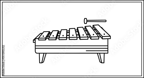 Simple Line Drawing of a Xylophone with Mallet