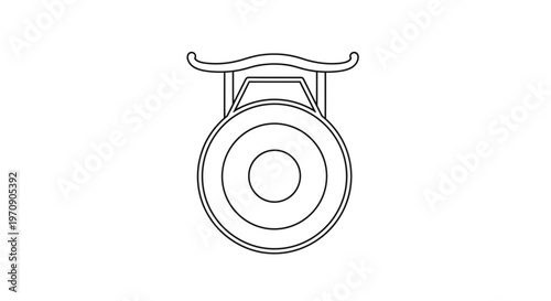 Simple Line Icon of a Gong with Stand, Asian Musical Instrument
