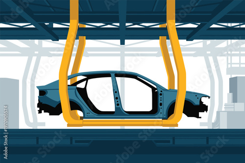 Car Assembly Line Automobile Manufacturing Industry Concept