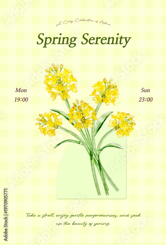 Abstract Art Background Vector. Subtle canola plants, nature, checkered pattern. Banner, poster, web and social media promotional vector background.