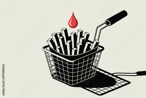 French Fries Frying Basket Fast Food Cooking Concept
