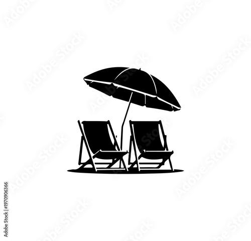 Minimalist Beach Umbrella and Lounge Chairs Vector Illustration