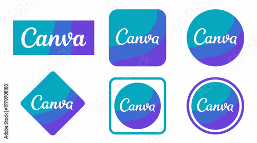 Canva logo vector variations with gradient colors, circular, square, diamond, and outlined shapes for branding, design, marketing, creative identity, and digital interface graphics