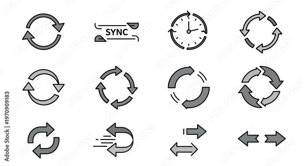 Fototapeta premium Refresh, Sync, and Circular Arrow Icons Collection for UI/UX Design