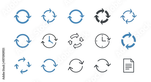 Refresh, Reload, Sync, and Time Icons Collection with Circular Arrows