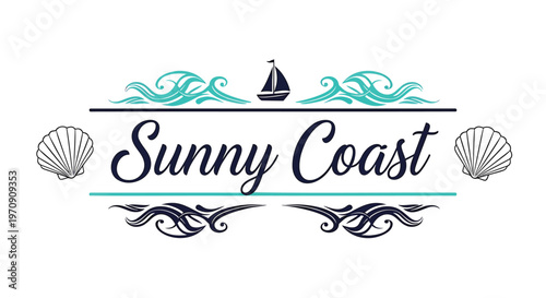 Coastal logo, beach vector emblem, sunny coast sign, nautical brand icon