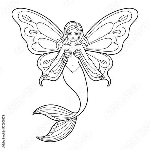 A woman with long hair floating gracefully in a dreamy atmosphere isolated on white background, Vector