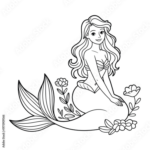 A woman in a flowing dress examines a palm with curiosity and wonder isolated on white background, Vector