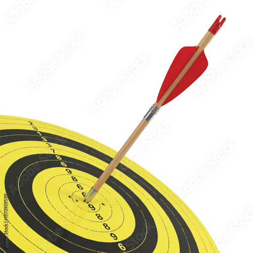 Arrow Striking Target with Bullseye in Archery Practice Setting.