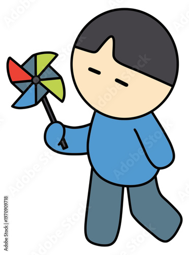 봄바람 바람개비 미니멀 일러스트 (벡터, 색상 변경 가능)