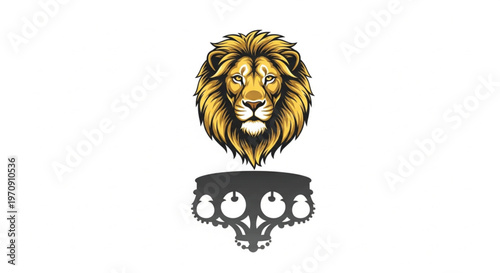 Powerful vector illustration of a golden lion's head positioned above a stylized black brass knuckle design. This detailed mascot-style logo combines the majesty of the king of beasts.