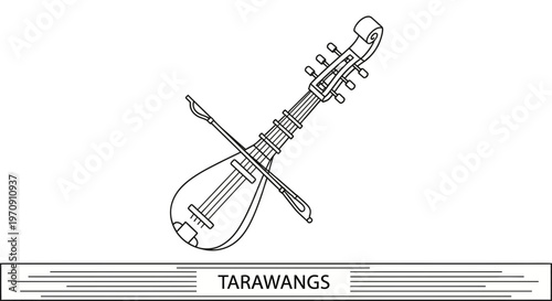 Outline illustration of a Tarawang, a traditional Indonesian bowed string instrument