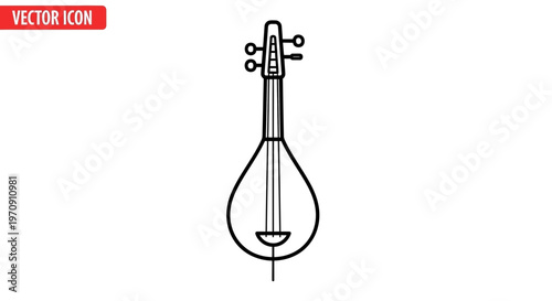 Outline of a Mandolin or Lute, a Stringed Musical Instrument, Isolated on White