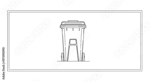 Outline of a Wheeled Trash Can on a White Background