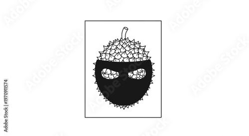 Mysterious Durian Fruit with Masked Face, Intriguing Concept Art