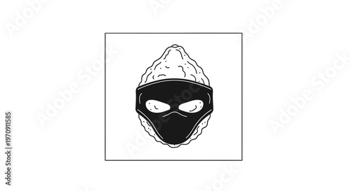 Mysterious Walnut Ninja Character with Black Mask, Hand-Drawn Style