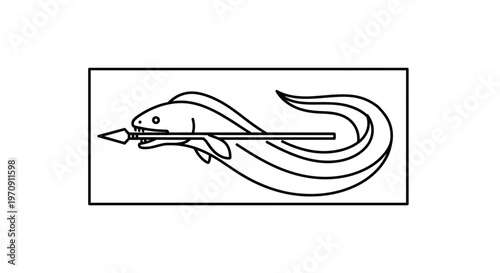 Mythical Sea Creature with Spear, Ancient Symbol, Heraldic Design