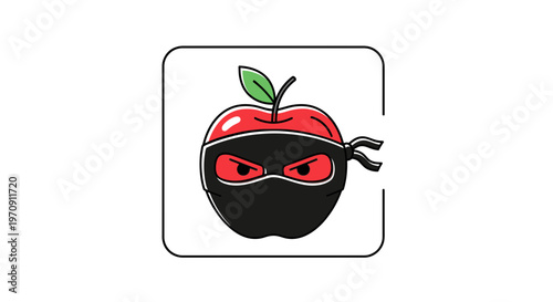 Ninja Apple Icon: Healthy Food, Martial Arts, Secret Agent, Healthy Lifestyle Concept