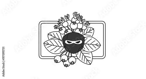 Ninja Blueberry Logo Icon - Stealthy Fruit Character with Leaves and Berries