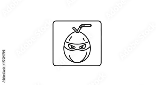 Ninja Coconut Icon with Straw - Fresh Tropical Drink and Stealthy Character