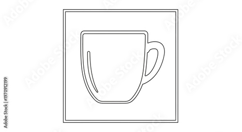 Minimalist Line Art Icon of a Coffee Cup on White Background