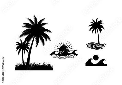 Tropical Surfing and Relaxation Vector Illustration