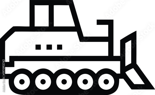 Heavy construction bulldozer with a front blade and continuous crawler tracks