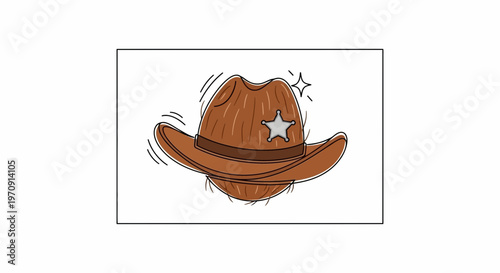 Hand-Drawn Cowboy Hat with Star Emblem, Western Style, Wild West Icon