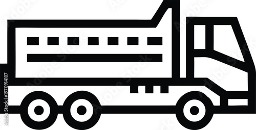 Heavy construction dump truck outline icon for industrial transport and material hauling services