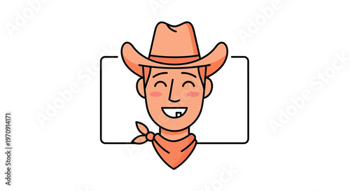 Happy Cowboy Character with Missing Tooth and Bandana, Vector Illustration