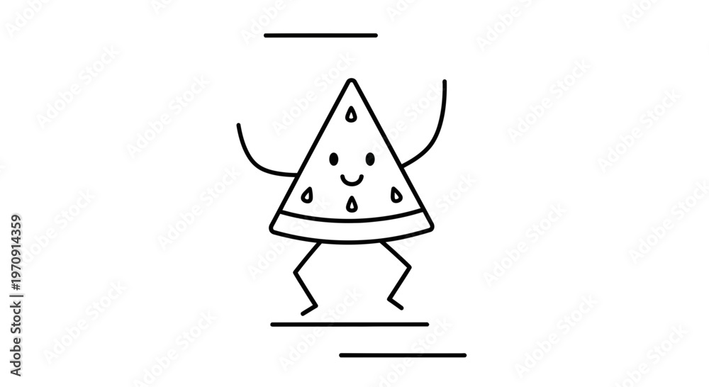 Fototapeta premium Happy Watermelon Slice Character Jumping and Dancing, Cartoon Style
