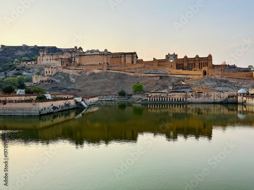 Historic sandstone fort with traditional Indian architecture and courtyard in Jaipur.