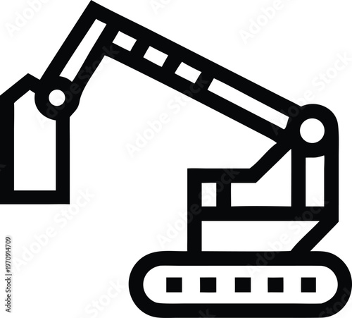 Heavy construction excavator machine with bucket on tracks for digging and earthmoving