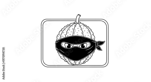 Funny Pumpkin Ninja Masked Character with Sneaky Eyes, Cartoon Style
