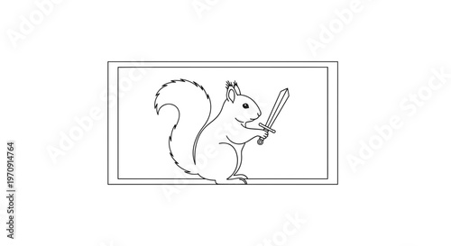 Funny squirrel warrior holding a sword, cartoon style, isolated on white background