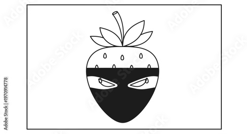 Funny Strawberry Ninja Character with Mask and Eyes, Cartoon Style