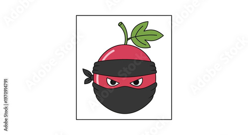 Funny Tomato Ninja Character with Mask and Leaves, Cartoon Style