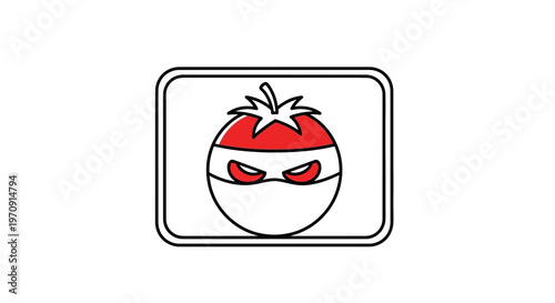 Funny Tomato Ninja Character with Mask and Determined Eyes - Vector Art