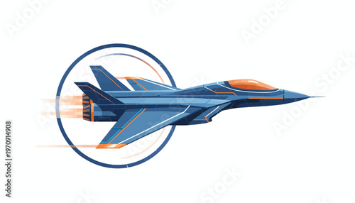 Futuristic Jet Fighter Aircraft Flying Through Circular Motion Graphic