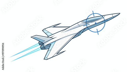 Futuristic White Jet Fighter Aircraft with Targeting Reticle in Flight