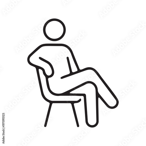 Man sitting on chair with crossed legs minimalist line icon
