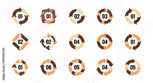 Circular and Square Arrow Infographic Elements for Process Steps and Workflow Stages