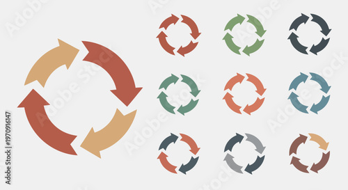 Circular Arrow Icons, Cycle Process Refresh Loop Symbols, Vector Illustration